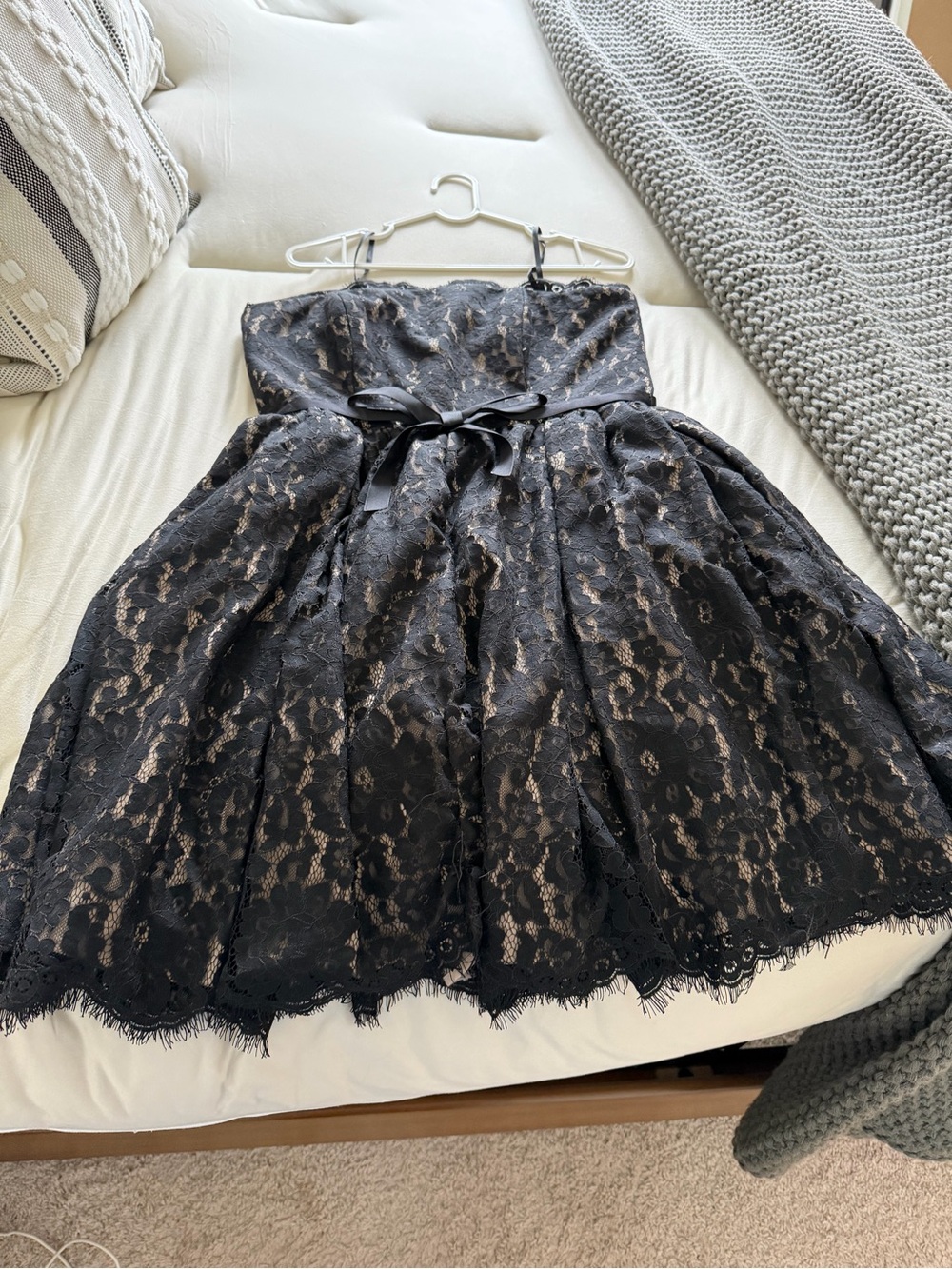 Robert Rodriguez Black Lace Strapless Party Dress with Nude Lining